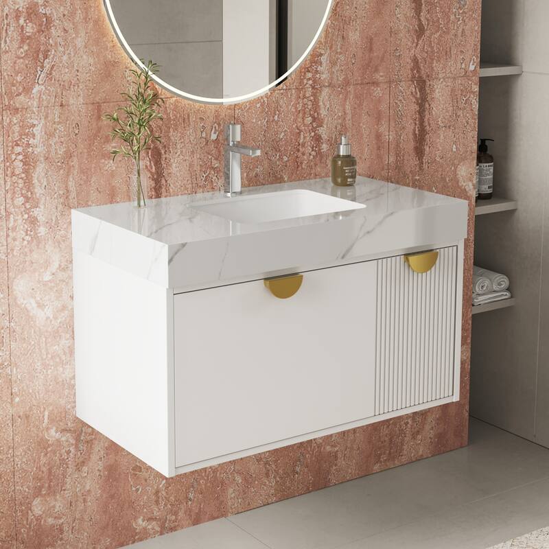35.4 Single Bathroom Vanities with Sintered StoneTop, Wall Mount Vanities Not Assembled Need