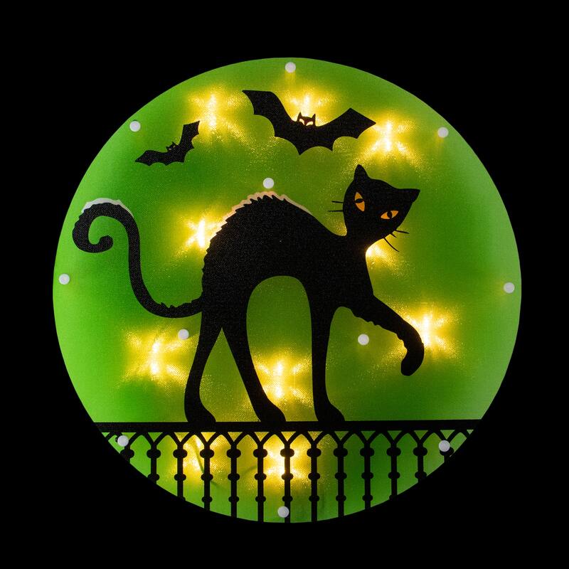 13.75" Lighted Black Cat Halloween Window Silhouette