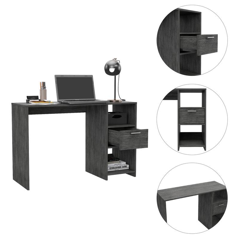 Freestanding Rectangular Computer Desk with Storage Drawer, Open Compartments, and Sleek Modern Design