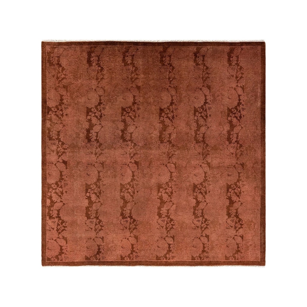 Overton Hand Knotted Wool Vintage Inspired Modern Contemporary Overdyed Brown Square Area Rug - 5' 1" x 5' 1"