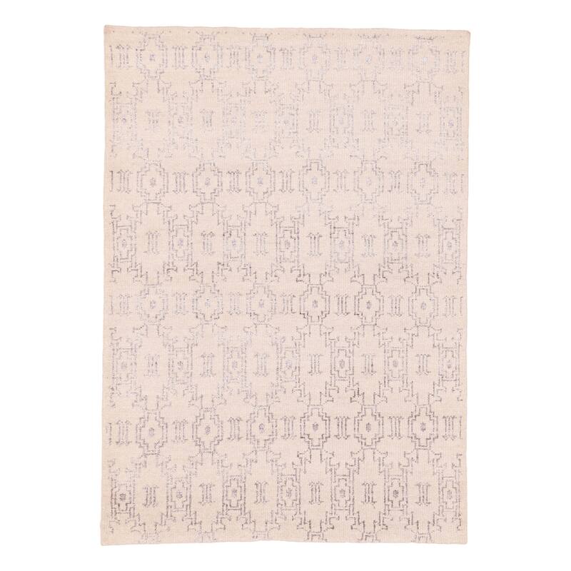 ECARPETGALLERY Hand-knotted Tangier Light Khaki Viscose, Wool Rug - 5'4 x 7'7