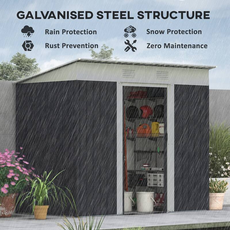 7' x 4' Metal Lean to Garden Shed with Double Sliding Doors