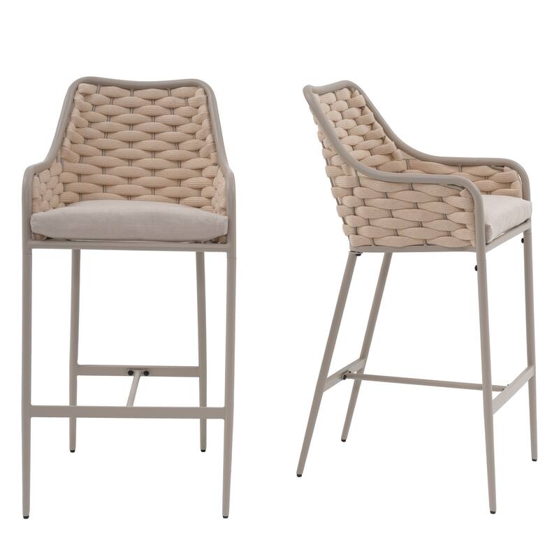 Outdoor Metal High Arm Barstool Chair with Cushions (set of 2)