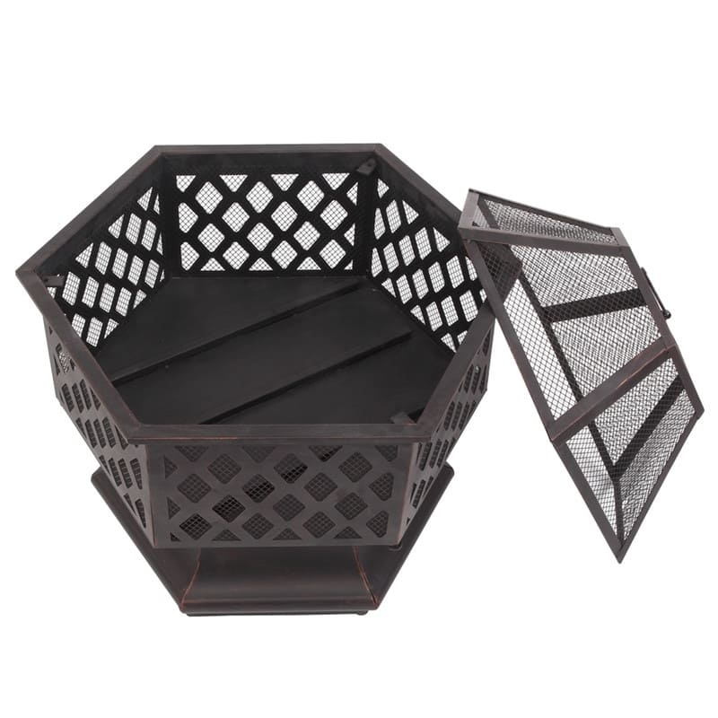 22" Hexagonal Shaped Iron Brazier Wood Burning Fire Pit