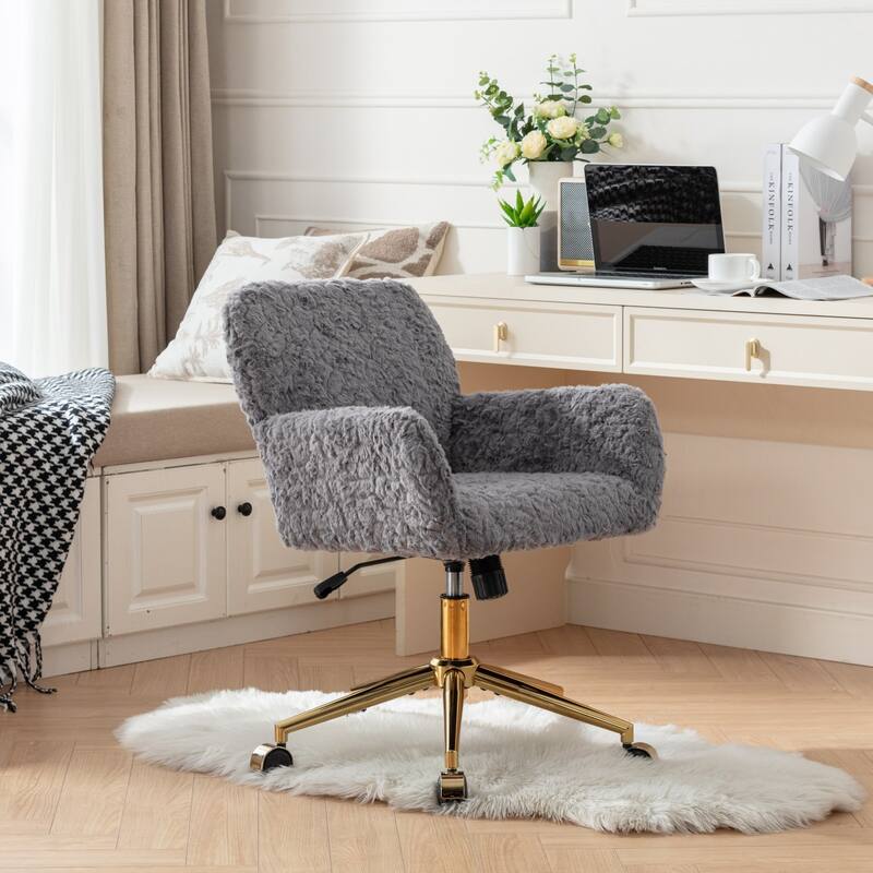 Office Chair with Golden Metal Base, Adjustable Swivel Desk Chair, Reclining Vanity Chair for Home Office or Bedroom
