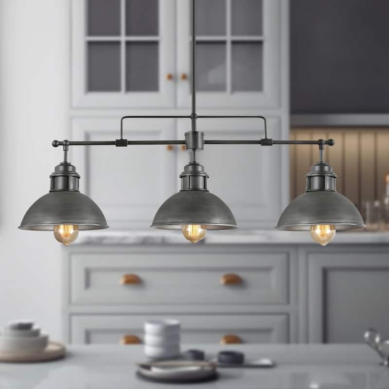 3-Light Industrial Farmhouse Dome Pendant Metal Linear Kitchen Island Pendant Light Oil Rubbed Bronze Finish - N/A