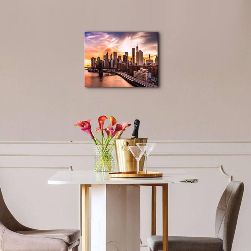 Brooklyn Bridge Skyline Wall Decor Sunset Cityscape Poster