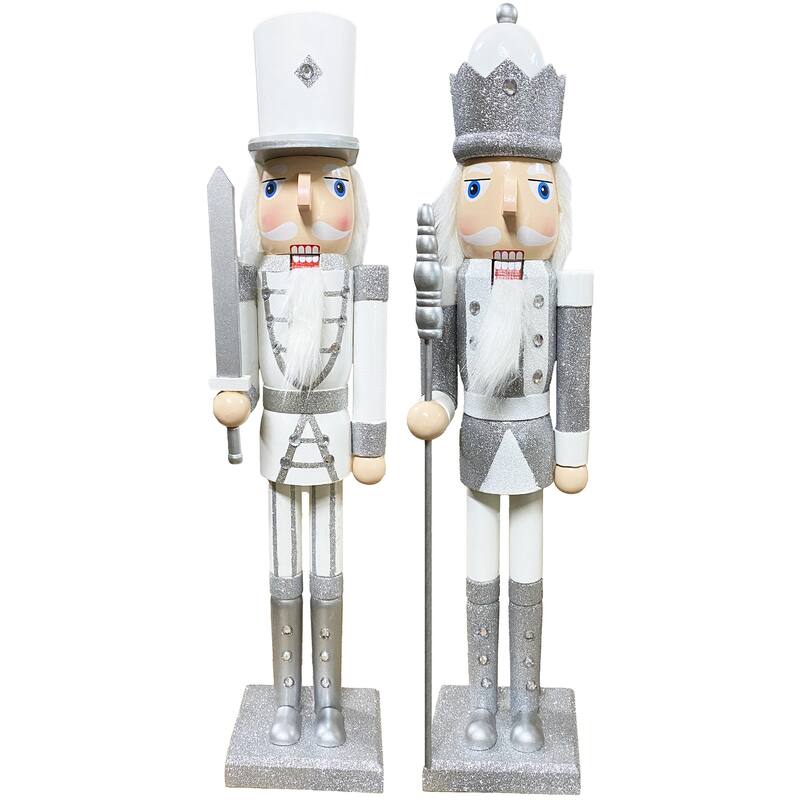 24 inch White and Silver Nutcracker, Set of 2