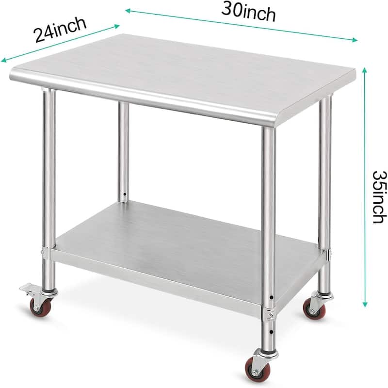 30" x 24" Stainless Steel Work Table with Under Shelf - 30 x 24