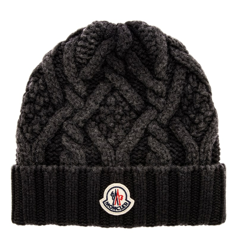 Moncler Beanie in Grament Dyed Wool - Black and Grey