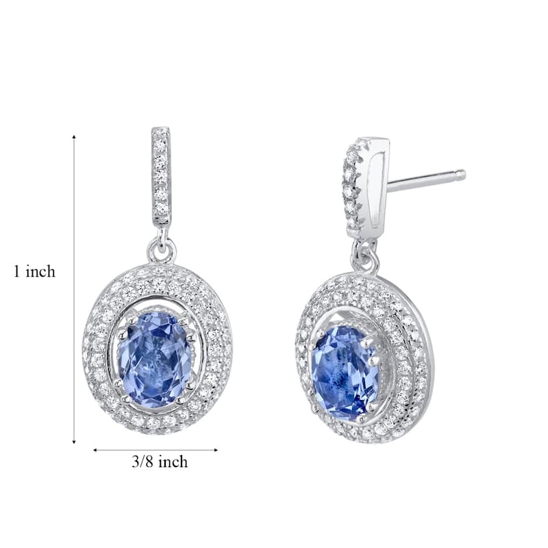 Sterling Silver 2ct Simulated Tanzanite Oval Dangling Earrings