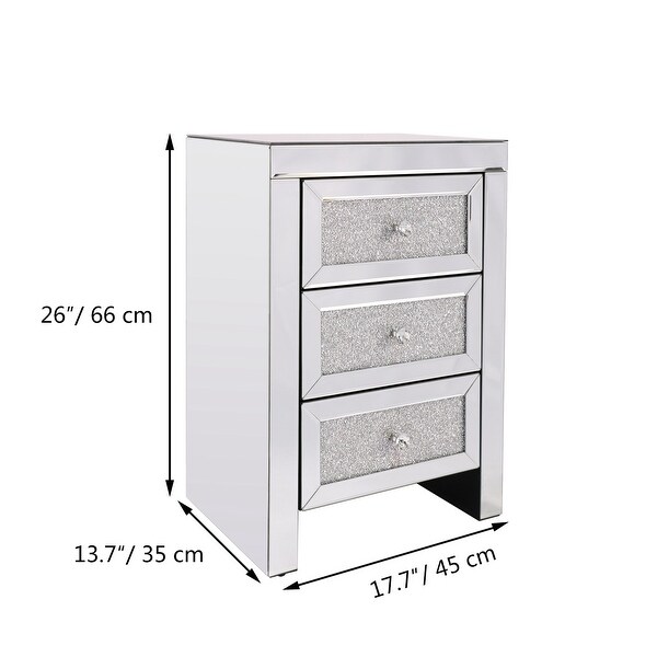Mirrored Night Stand Bedside Tables,Drawer Crystal Diamond Bedside