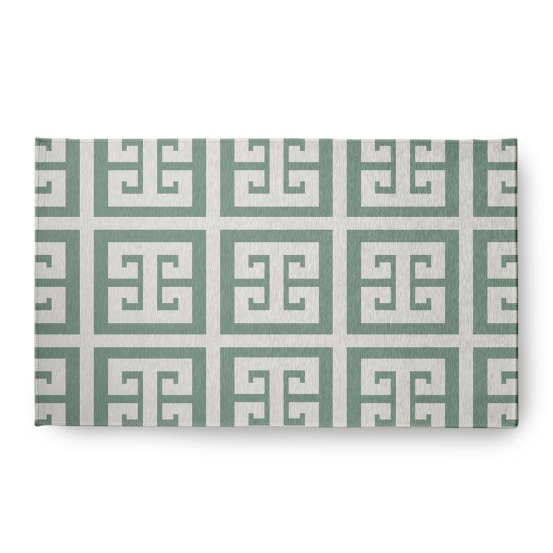 Greek Key Patterned Chenille Rug - Sage - 18" x 30"