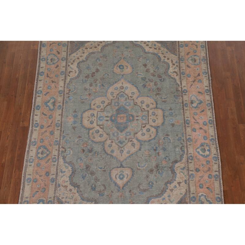 Hand Knotted Oriental 100% Wool Carpet Traditional Medallion Greys & Charcoal Tabriz Area Rug - 9' 6'' X 6' 2''