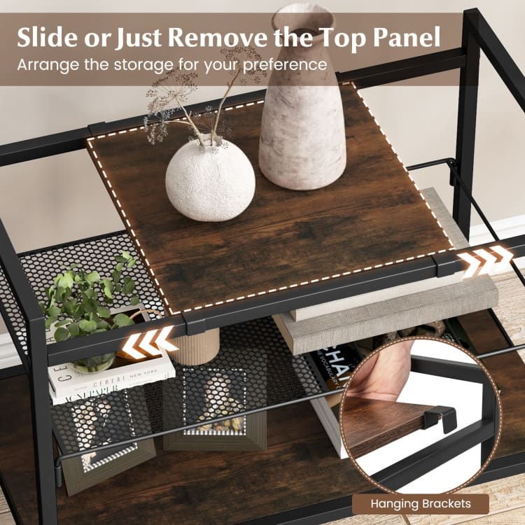 Industrial Entryway Table with Removable Panel and Mesh Shelf - 24" x 13.5" x 24"