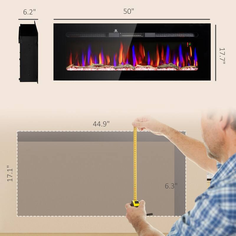50" Electric Fireplace Heater with Remote, Adjustable Flame & Timer