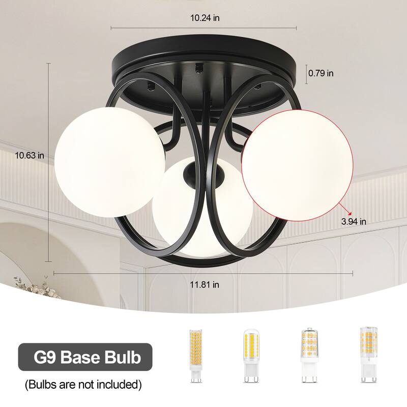 3-light Glass Flush Mount Lights