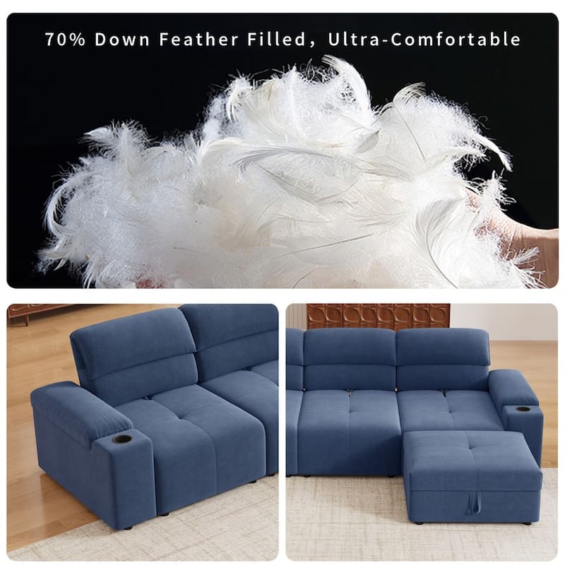 105" Modern L-shaped Cloud Sectional Sofa with Adjustable Backrest and Ottoman