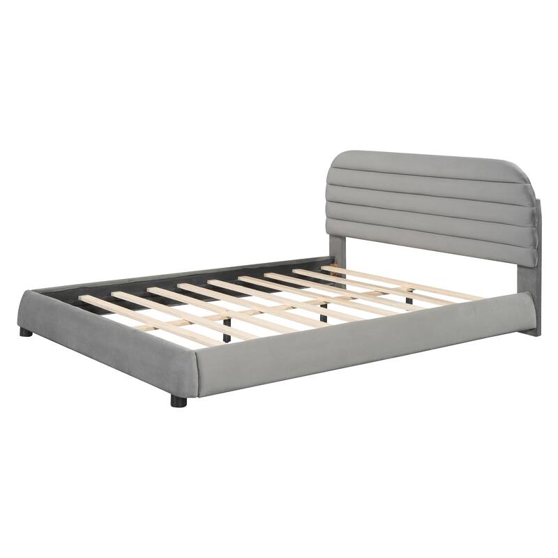 Bedroom Queen Size Velvet Upholstered Platform Bed - Grey