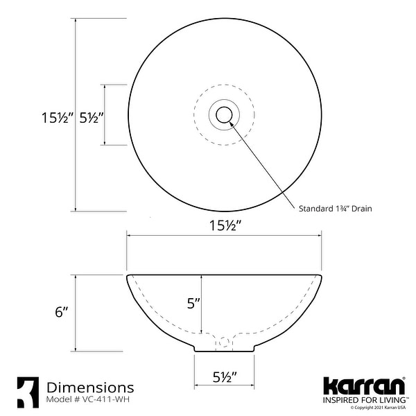 Karran VC-411-WH Valera 16" Vitreous China Vessel Bathroom Sink in White