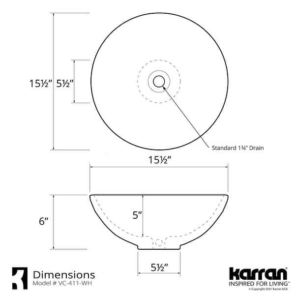 Karran Valera 16" Vitreous China Vessel Bathroom Sink in White