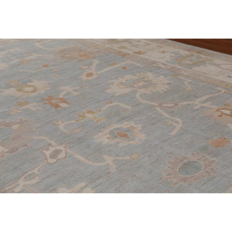 Hand Knotted Oriental 100% Wool Carpet Transitional All-Over Navy Blue & Blues Oushak Area Rug - 9' 11'' X 8' 4''