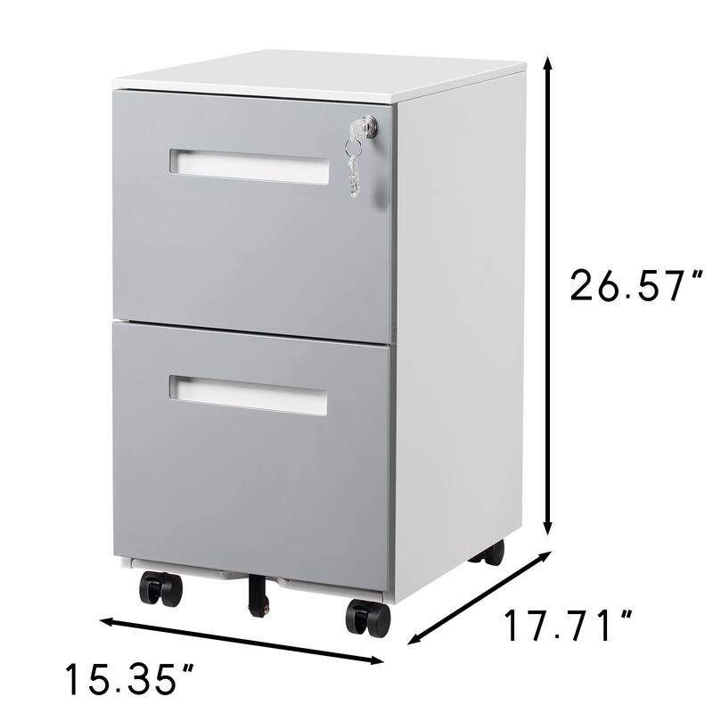 Modern Mobile Locking File Cabinet with 2 Drawers, Removable Hanging Rod and 5 Wheels, for Home Office, Gray