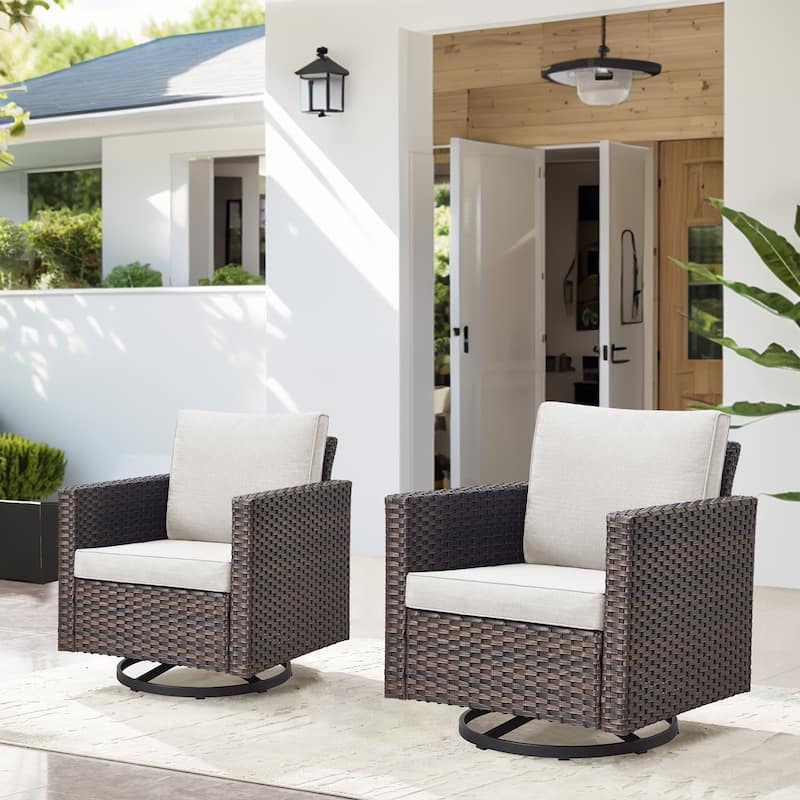 Patio Swivel Glider Chair 2 Piece Patio Furniture Sets - Brown - Beige - Brown