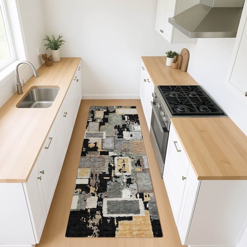 Machine Washable Indoor/ Outdoor Contemporary Geo Chantille Rug