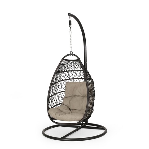 Elmcrest Outdoor Wicker and Rope Hanging Chair with Stand by Christopher Knight Home