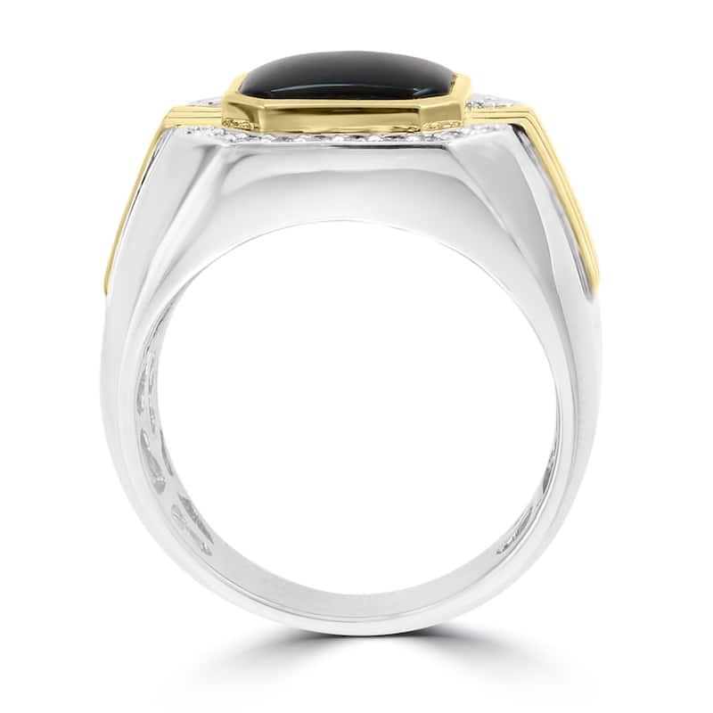 Effy Men's 925 Sterling Silver/14K Yellow Gold Diamond,Onyx Ring