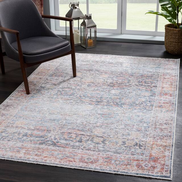Bloom Rugs Caria Washable Non-slip Area Rug - 7'8" x 10' - Ocean Blue / Brick