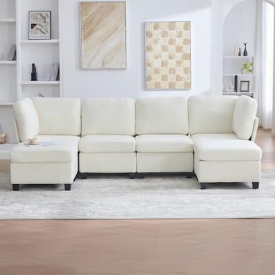 Freely Combinable Convertible Modular Sectional Sofa with Storage Ottomans