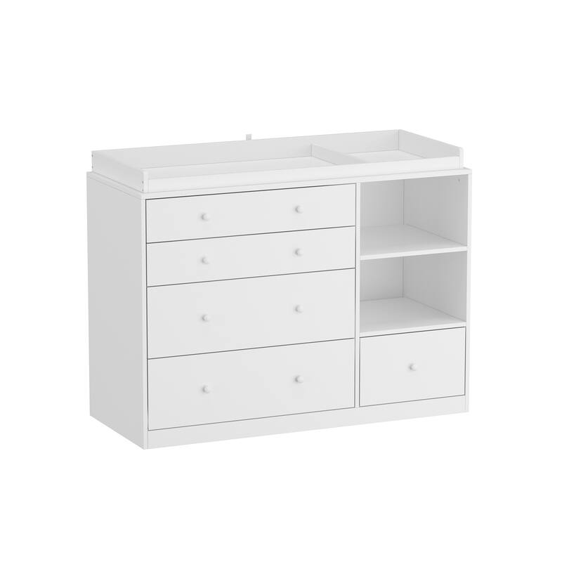 47” White Dresser Bedroom Storage Cabinet for Clothes, Toys & Accessories, Modern Chest of Drawers for Nursery or Closet