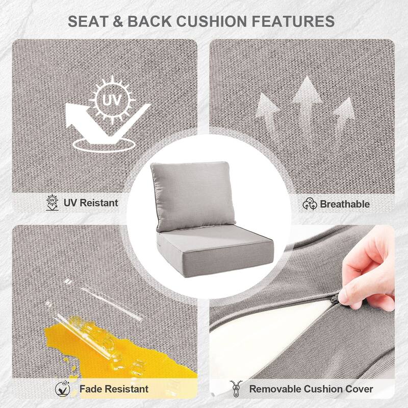 Gymojoy 24"x22"x6" Patio Thick Cushions & Pillows Set - Deep Seat Indoor/Outdoor Water & Fade Resistant