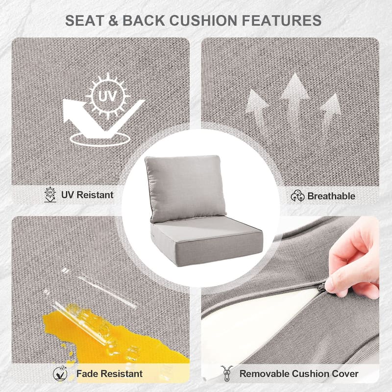 Gymojoy 24"x24"x6" Thick Cushions & Pillows Set - Deep Seat Indoor/Outdoor Water & Fade Resistant