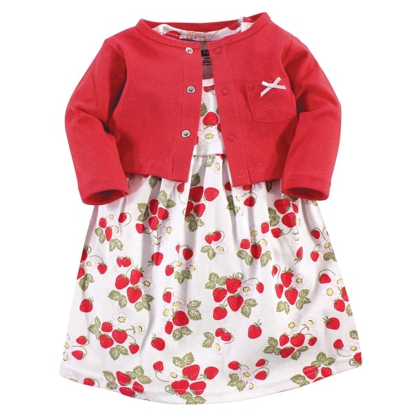 slide 1 of 1, Hudson Baby Toddler Girl Cotton Dress and Cardigan 2pc Set, Strawberries 2T - Strawberries