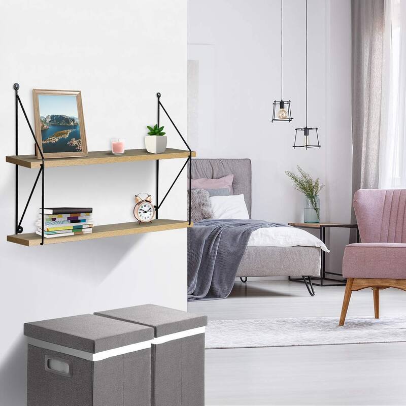 Sorbus Floating Shelf with Metal Brackets — Wall Mounted Rustic Wood Wall Storage - 23.62" L x 6" W x 15.75" H