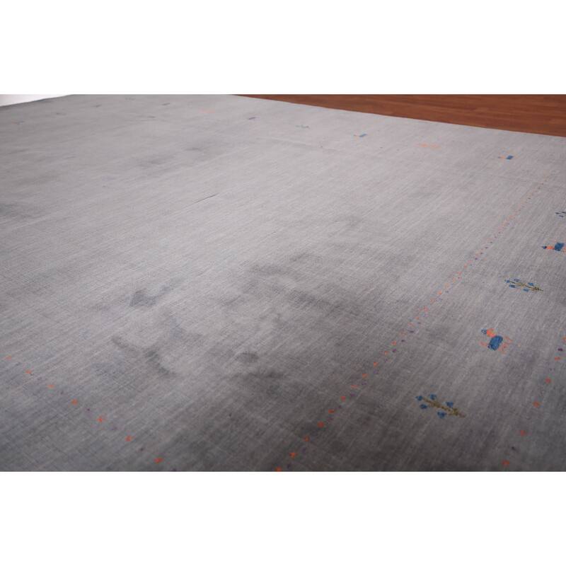 Tribal Gray Gabbeh Indian Area Rug Hand-Knotted Wool Carpet - 8'1"x 9'11"