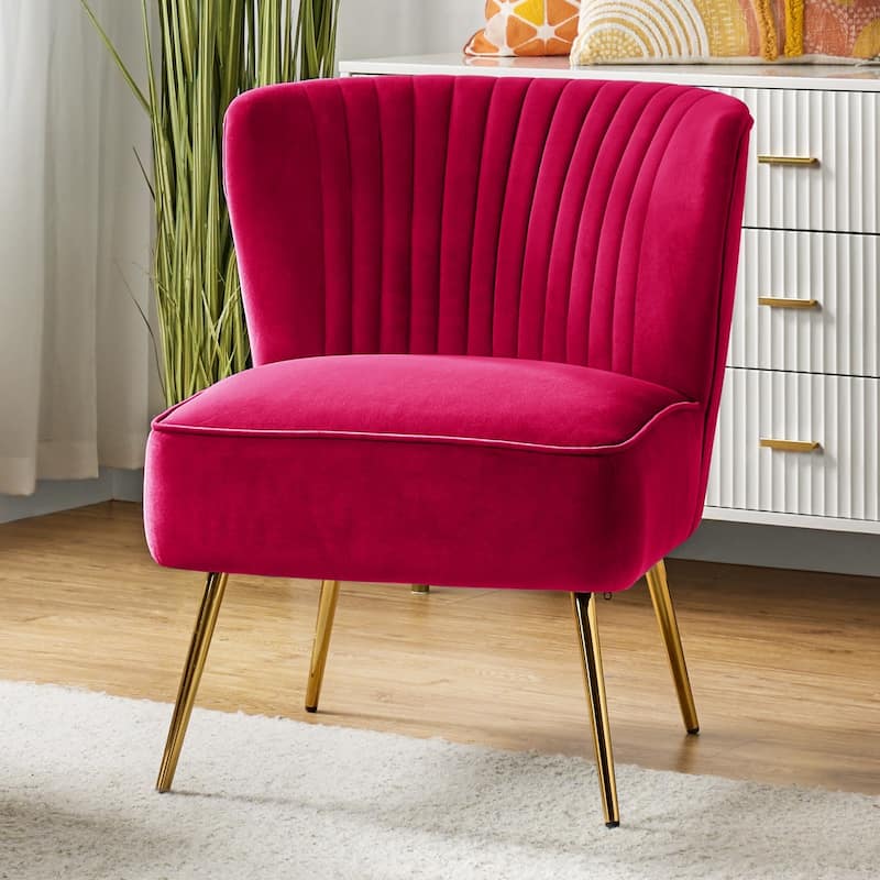 Monica 22''W Upholstered Modern Tufted Accent Side Chair with Gold Legs by HULALA HOME