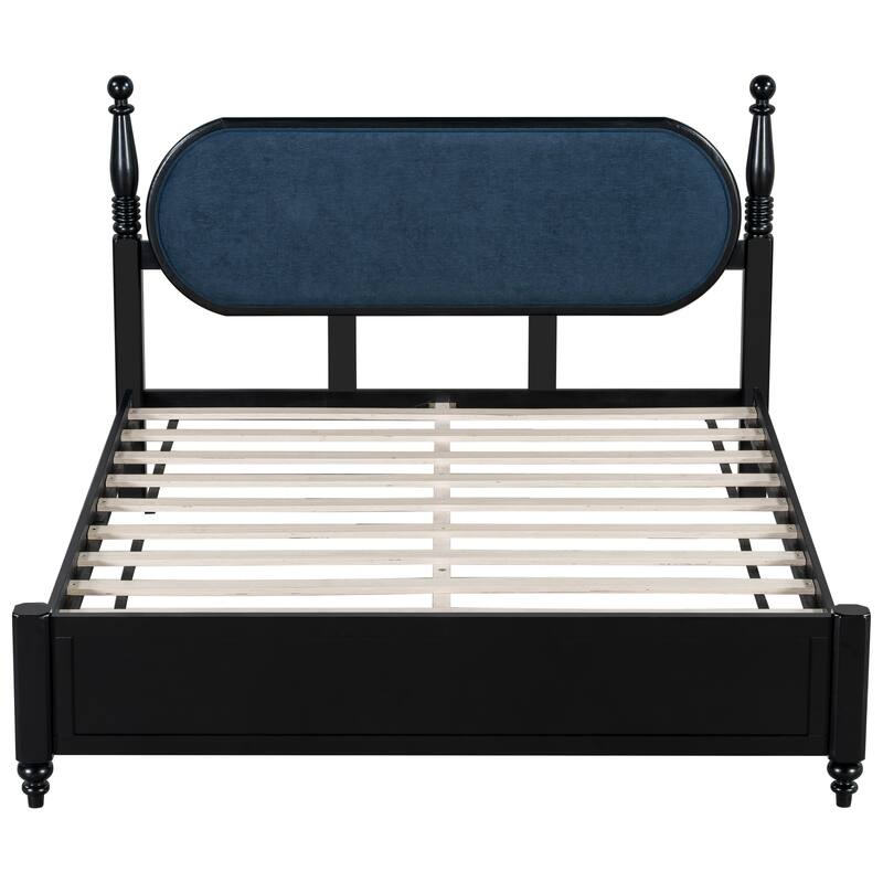 Christopher Knight Home - Alderwick Modern Upholstered Headboard Wood Low-Profile Platform Bed with Slatted Support