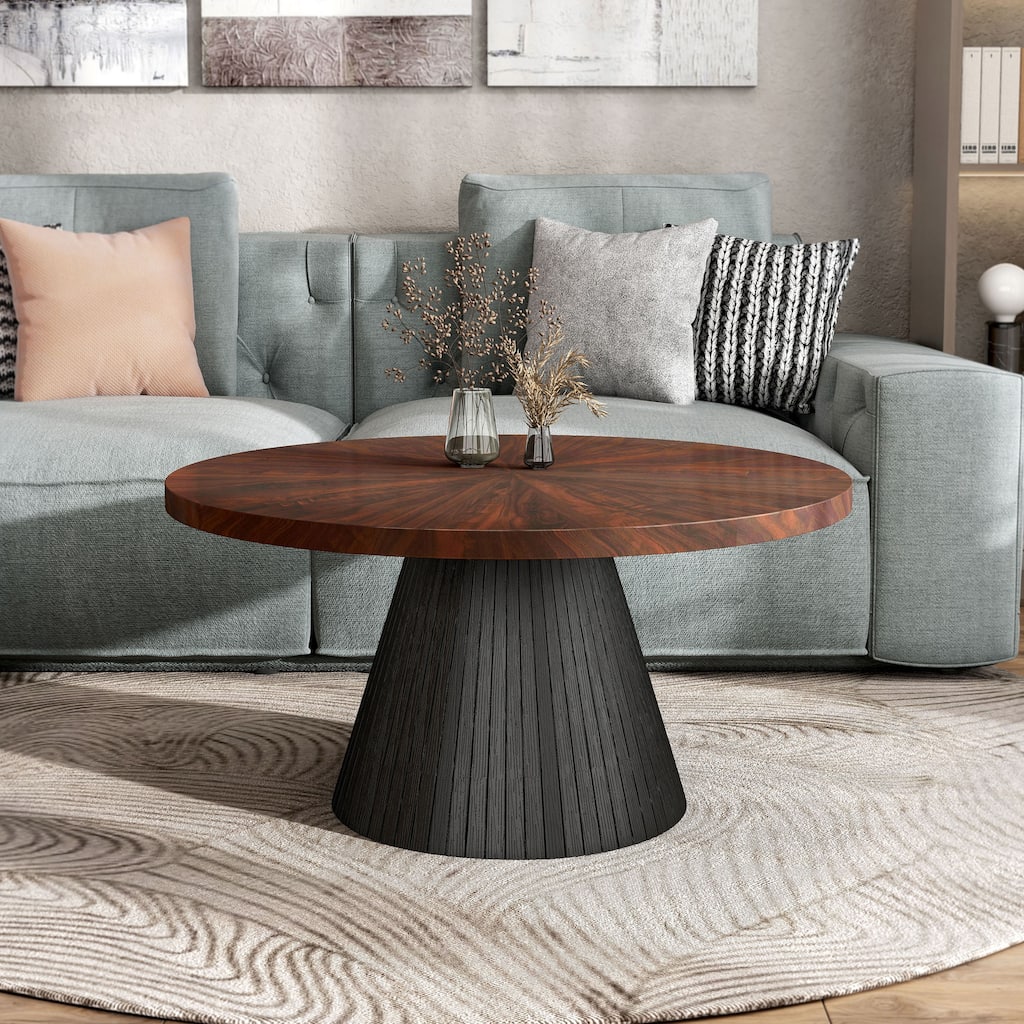 Furniture of America Dravo Modern Brown and Black Round Coffee Table