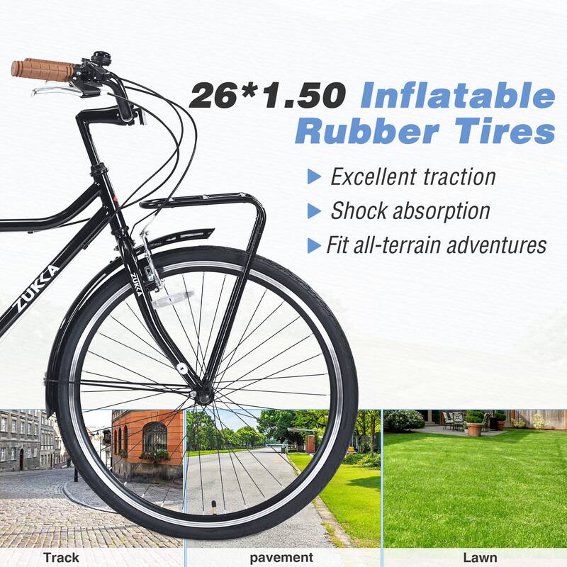 26-Inch Vintage Style Bike with Steel Frame, Shimano 7-Speed, Double V Brakes, and Retro Design for Adults