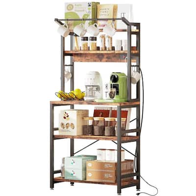 Modern Brown Bakers Rack with 3 Shelves and Microwave Stand for Coffee Bar or Kitchen Storage - 67'' H x 31'' W x 15.7'' D