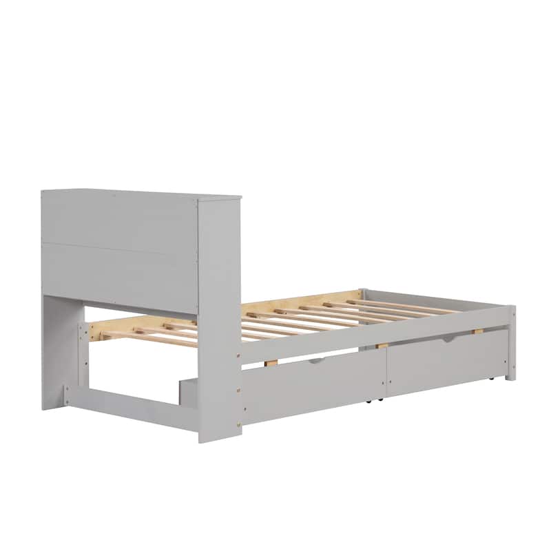Modern Twin Size Bed with USB Port and Bookcase Headboard