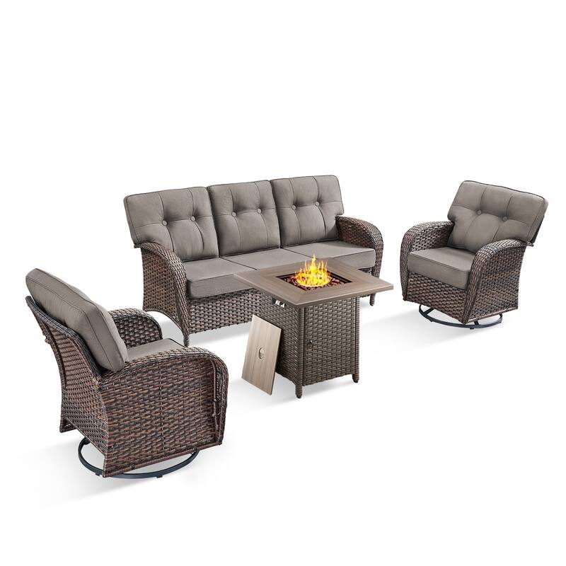 Pocassy Ooutdoor Fire Pit Table with Sofa Chair Set