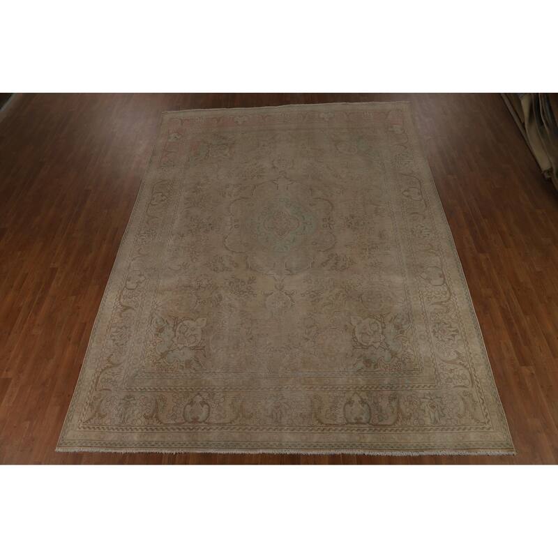 Medallion Tabriz Persian Vintage Area Rug Hand-Knotted Wool Carpet - 9'6" x 12'8"