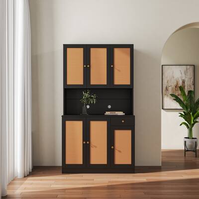 70.87" Tall Wardrobe& Kitchen Cabinet, with 6-Doors, 1-Open Shelves and 1-Drawer