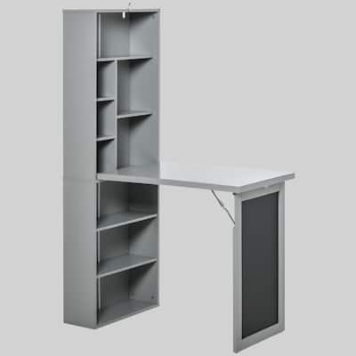 38.5" Wall-mounted Foldable Writing Desk with Blackboard & Shelf, Multi-function Home Office Desk