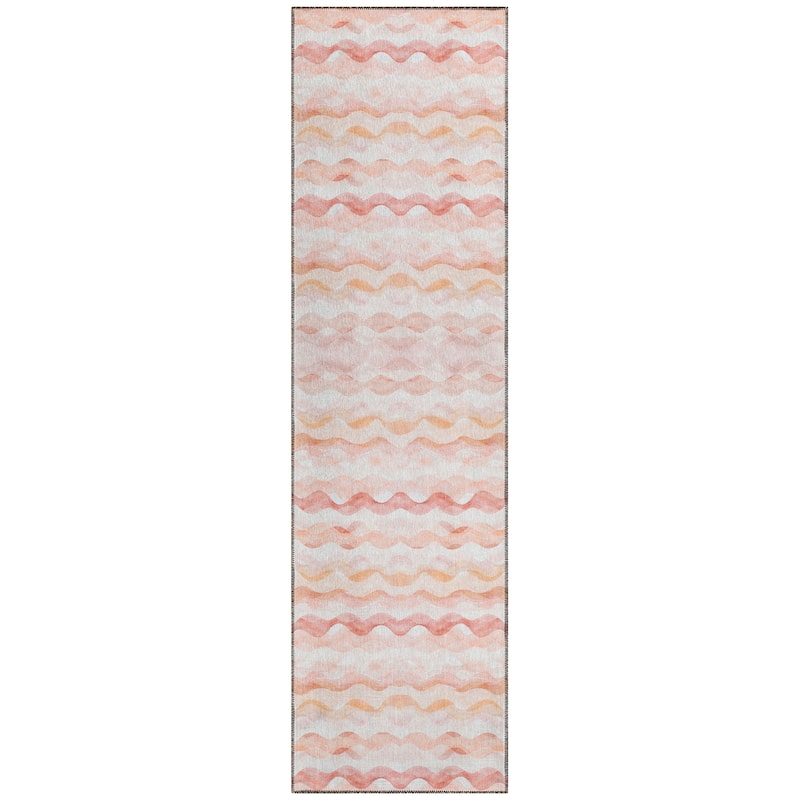 Indoor/ Outdoor Surfside Ombre Wave Washable Rug New - Peach - 2'3" x 7'6"